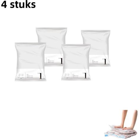 Lot de 4 sacs de compression sous vide roulés à la main - Geen air - Rangement de voyage pour valise - Klein 42 x 32 cm - Wit/ Grijs (1/5)