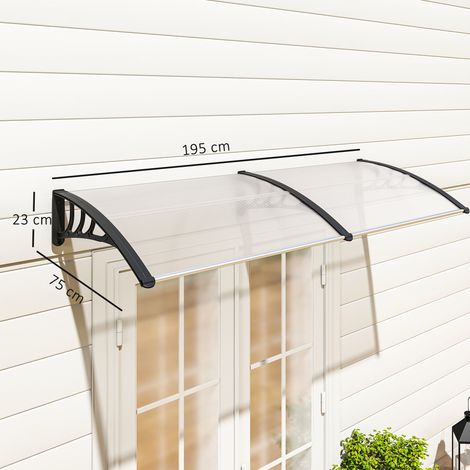 Pultvordach Vordach für Haustür 75x195x23 cm Überdachung 5mm Polycarbonat Sonnenschutz Regenschutz für draußen Alu Transparent (1/5)
