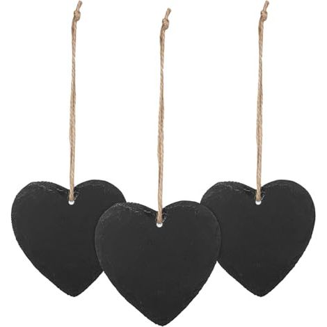 Lot de 3 Étiquettes à Suspendre en Ardoise Forme Cœur avec Cordelette en Jute, Panneaux pour Jardin et Étiquetage Alimentaire, Marqueurs pour Plantes, Décoratives et Réutilisables (1/5)