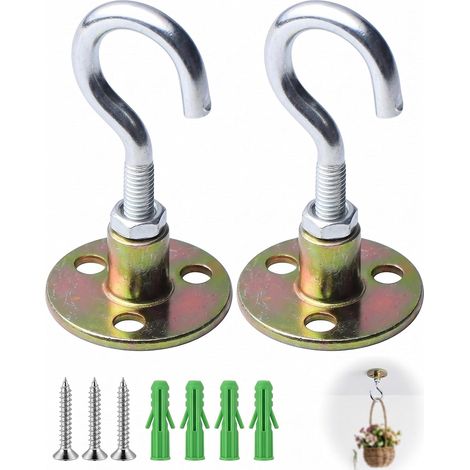 2 Crochets de Plafond en Métal Auto-adhésifs, Sans Perçage, Ultra Résistants pour Plantes Suspendues, Cuisine, Salle de Bain & Décoration. (1/4)