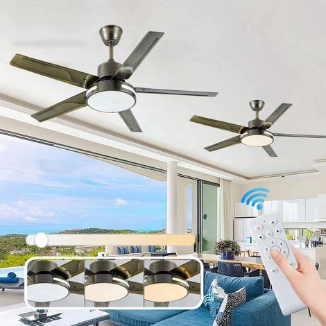 Ventilateur de plafond de style industriel, 52 pouces, six vitesses, réversible, éclairage LED intégré, convient au salon et à la salle à manger. (1/5)