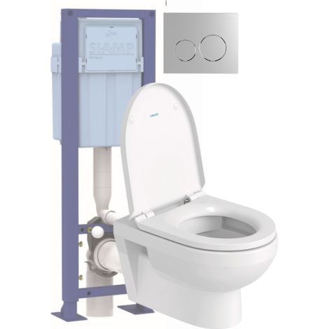 Pack inodoro suspendido sin aro DURAVIT Duravit N°1 con asiento freno caída + estructura soporte SIAMP + mando cromado