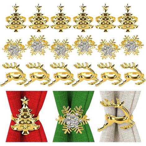 Lot de 18 ronds de serviette en forme de sapin de Noël en métal doré pour Noël, fête, dîner, décoration de table de mariage (doré) (1/5)