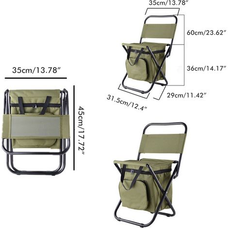 Chaise pliante d'extérieur, tabouret de camping portable, siège sac à dos avec sac isotherme double couche pour la randonnée, les pique-niques et la pêche (1/5)