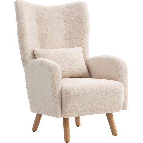 Fauteuil d avec revêtement moelleux pliable beige pour salon d'appoint, capitonné moelleux, coussin mousse, oreilles, (1/5)