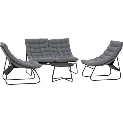 4-Sitzer Gartenmöbel-Set, 2 Stühle, 1 Doppel-Sofa, 1 Tisch, dicke Kissen, Stahlrahmen, für Terrasse, Grau