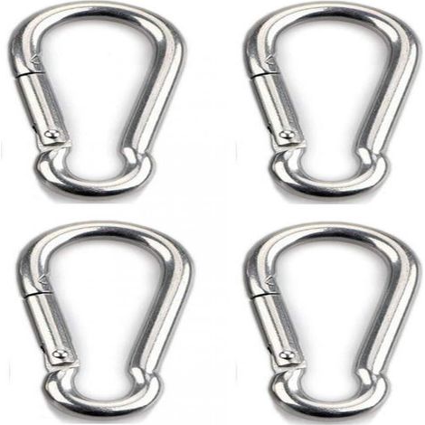 Mousqueton - Acier Inoxydable 304 - 8 mm Épaisseur - 80 mm Longueur - Charge Max 150 kg - Pour Camping Randonnée Hamac Animaux - Lot de 4