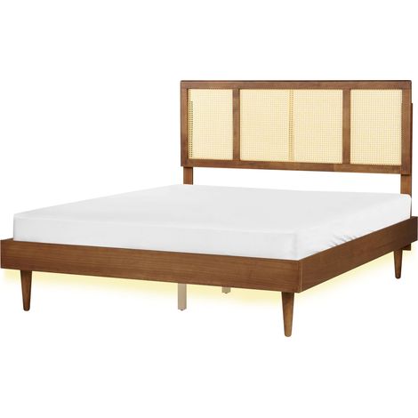 Bett mit LED Rattan AURAY 160 x 200 cm Braun