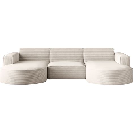 Ecksofa Designer MODENA U STUDIO stoff Dicker cord Poso Beige (1/4)
