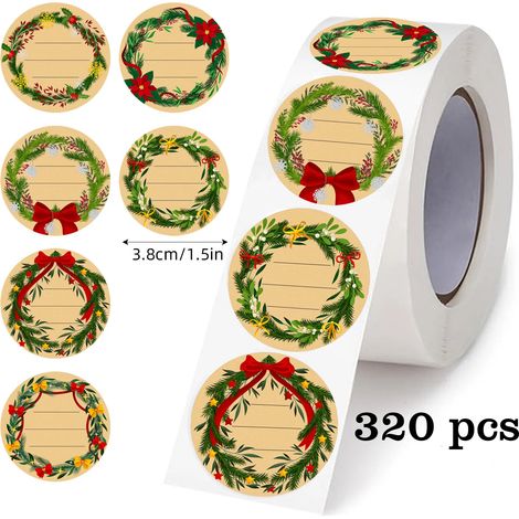 Papier kraft circulaire autocollant de Noël, grand format (3,8 cm), 320 feuilles/rouleau, pour décorations et pâtisseries. (1/5)