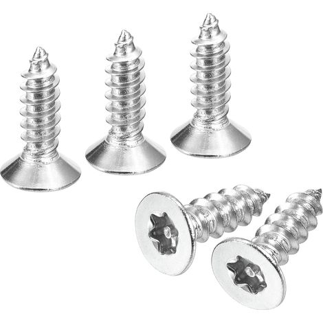 Vis À Tête Plate Fraisée Torx, 100Pcs M5 x 16mm Acier Inoxydable 304 Vis À Tôle Anti-Vandalisme Avec Embout T25, Auto-Taraudeuses Anti-Vol Pour Bois, Industrie Mécanique (Argent) (1/5)