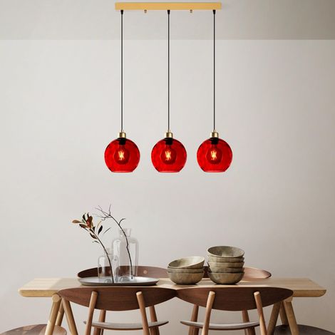 Lustre rouge élégant, hauteur réglable 40-120 cm, corps en métal, 3 douilles E27, 70 x 20 x 120 cm pour les espaces de vie modernes, élégants et fonctionnels (1/5)