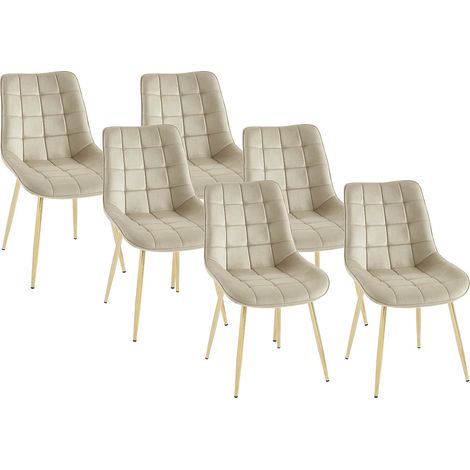 Lot de 6 chaises matelassées en velours et métal doré - Beige - OLLUA (1/5)