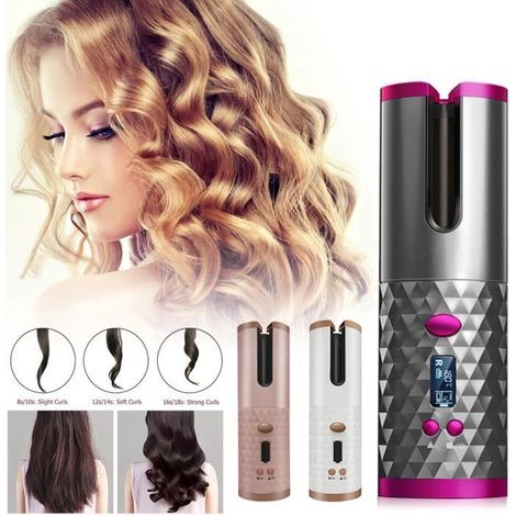 Boucleur à Cheveux Automatique - Marque - Modèle - Chauffage Rapide - Batterie Rechargeable - Écran LCD