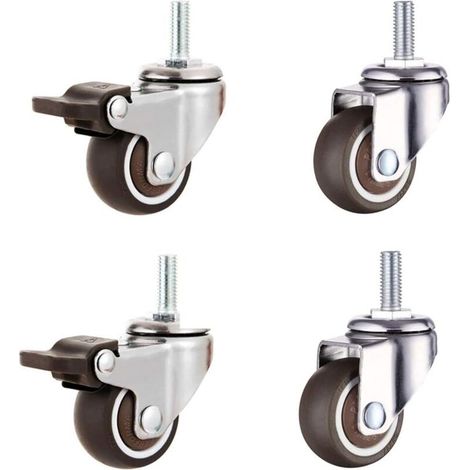 YMYNY Pcs Roulette Pivotante avec Frein et 2 Pcs Roulette Pivotante sans Frein, Roulette à Tige Filetée M8, 1,5 inch