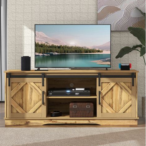 meuble tv rangement portes coulissantes 150 cm brun OKMYHOME (1/5)