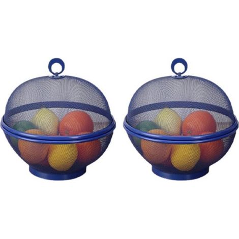 2 Corbeille à fruits, maille métallique, couvercle anti-insectes, plastique, bleu foncé, cuisine extérieur (1/5)