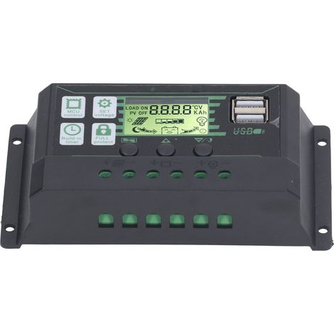 Régulateur de charge solaire PWM avec écran LCD pour batteries AGM/GEL ouvertes 12 V/24 V, 100 A, 2 ports USB, contrôle de panneaux photovoltaïques (1/5)