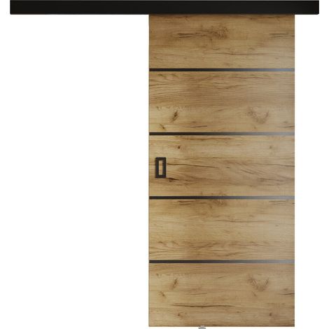 Mirjan24 – Porte coulissante 860x2050mm en stratifié Craft chêne – Rails en aluminium – Mécanisme de fermeture silencieux – Optimise l'espace