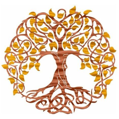 Art mural en métal - Arbre de vie - Art mural en métal - 11,8" X 11,8" - Jaune (1/4)