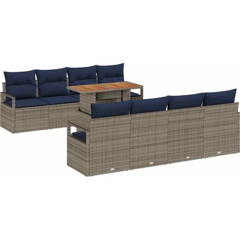 Garden Sofa Set with Cushion 9 pcs Grey and Navy vidaXL (1/5)