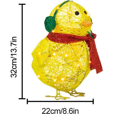 Poussin avec écharpe, décoration lumineuse, poussin jaune, sculpture plate pour jardin, ornements de poussin pour pelouse et jardin, décorations de Noël (1/5)