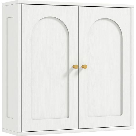 Armoire Murale, Meuble Haut Salle de Bain Style Moderne avec Placard à Double Porte et poignées dorées, Meuble de Salle de Bain Suspendu, 60 x 20 x 60 cm, Blanc (1/5)