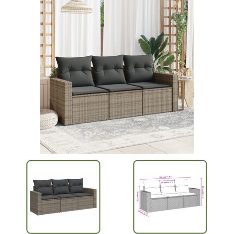 The Living Store 3-tlg. Garten-Sofagarnitur mit Kissen Grau Poly Rattan - Gartensofa - Outdoor Möbel - Lounge Set - Rattan Sofa - Gartenmöbel (1/3)