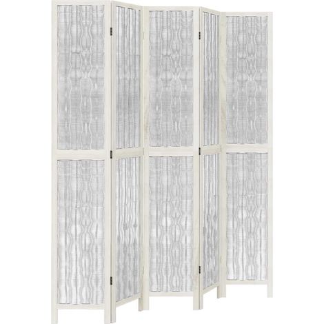 Divisorio Ambienti 5Pannelli Bianco Legno Massello di Paulownia vidaXL (1/5)