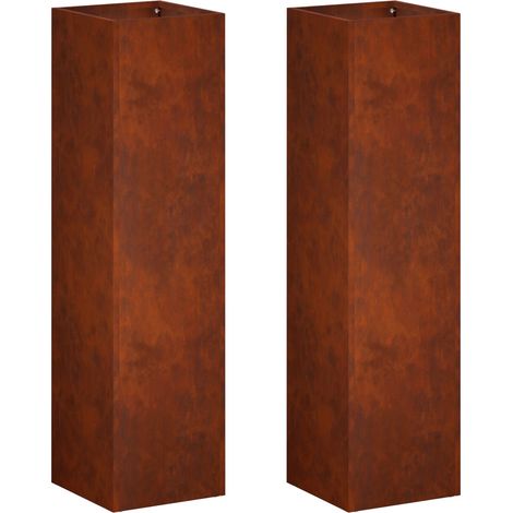 Garden Planter 2 pcs Rusty 20 x 20 x 75 cm Weathering Steel vidaXL