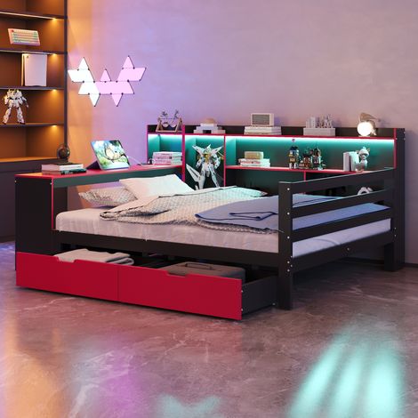 Doppelbett mit Schreibtisch, Regal und Schubladen 140x200 OKMYHOME (1/5)