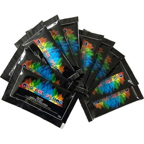 10 sachets de feu à couleurs changeantes, sans poudre, pour foyers, feux de camp et cheminées, pour des flammes sûres et éclatantes. (1/4)