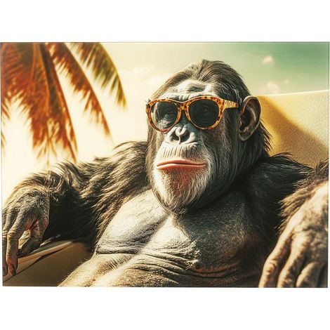 Tableau mural design « Holiday Monkey » - Multicolore - Rectangulaire - Verre de sécurité ESG de 4 mm - Design animal - Singe - Art mural - Pour chambre à coucher et salon - Polypropylène - 80 x (1/5)