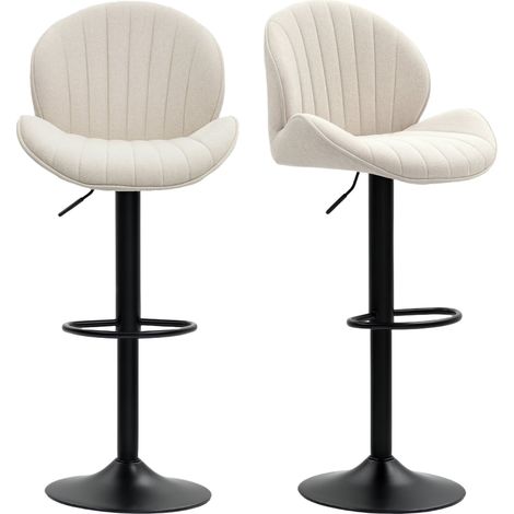 Tabourets de bar beige réglables pivotants lot de 2, revêtement tissu, acier