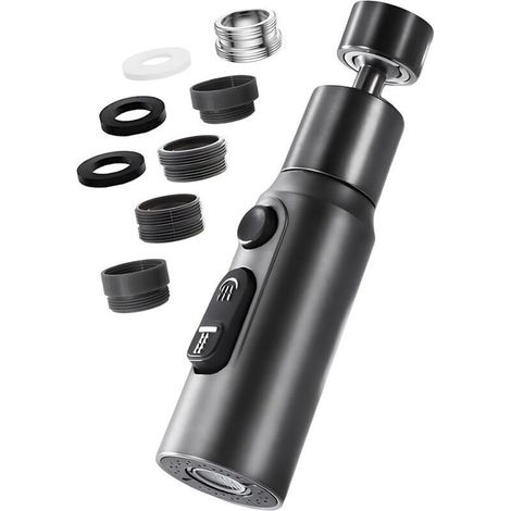 Aérateur de robinet pivotant 360° avec 3 modes, mousseur économie d'eau. Adaptateur pour robinet salle de bain/lavabo, noir.