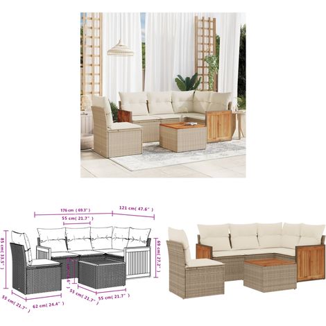 6-tlg. Garten-Sofagarnitur mit Kissen Beige Poly Rattan - Gartenmöbel - Sofasatz - PE-Rattan - Outdoor Möbel - Gartenlounge - Home & Living (1/3)