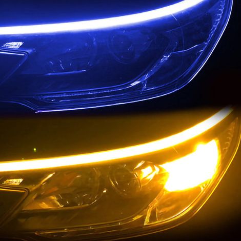 Bandeau LED feu avant auto 60 cm bicolore bleu glacier et jaune, feu position clignotant rue de ville, tube LED 60cm/23.6in, 2 pcs (1/4)