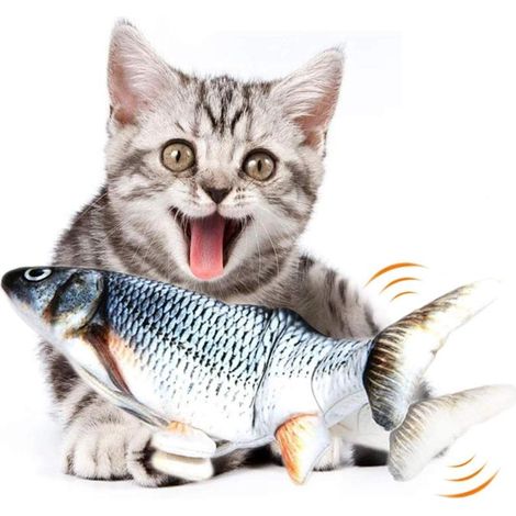 Weiches und flauschiges elektrisches Fisch-Plüschtier mit realistischen Bewegungen, Katzenminze (28 x 13 cm)