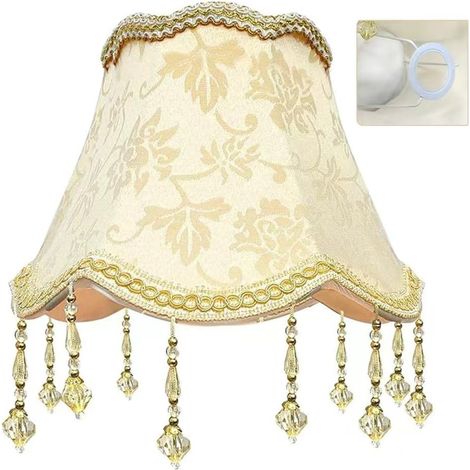 Abat Jour Vintage Retro Tissu, 26x27x13cm, Abat Jour En Tissu Fleuri Avec Pompon En Perles, Amovible de Remplacement, Pour Lustres Lampadaire Et Lampe de Chevet Décorations (1/5)