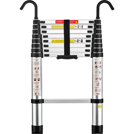 Stanew – Échelle télescopique en aluminium 2.6m – Charge max 150 kg – Mains courantes amovibles – Antidérapante – Conception ergonomique