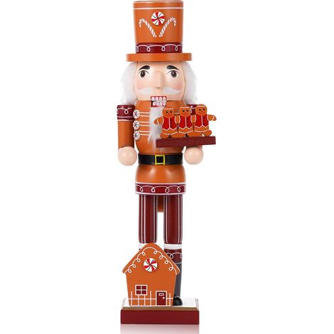 Weihnachts-Nussknacker-Figur, 35 cm, Nussknacker aus Holz (Lebkuchenhaus-Koch), Weihnachtsdekoration für drinnen, ein tolles Geschenk