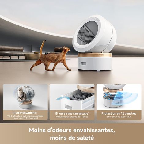 Maison de Toilette Autonettoyante pour Chat, Bac à Litière Automatique Intelligent avec Contrôle des Odeurs et Grande Capacité de 11L