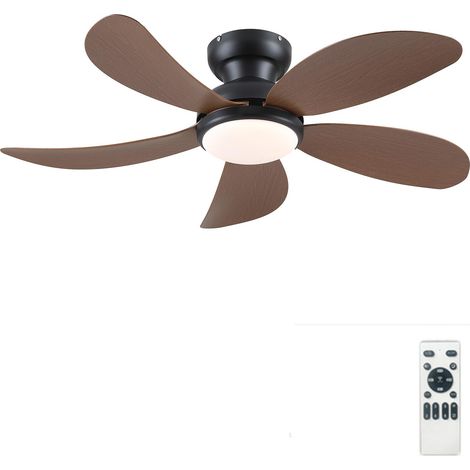 36 Inch Flush Mount Ceiling Fan with Light, Walnut Blade 3 Color Dimmable LED, 220V 88cm Ultra Quiet 6 Speed Reversible Timing Ceiling Fan with Remote Control for Bedroom Living Room (1/5)
