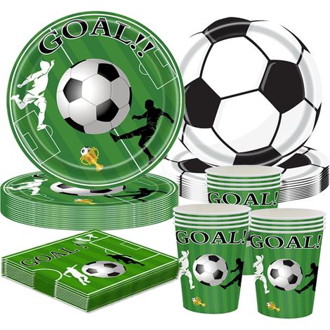 Set de vaisselle football 24 invités, assiettes, gobelets, serviettes (1/5)