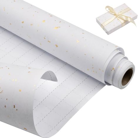 Rouleau de papier cadeau d'anniversaire 43 cm x 9 m, papier d'emballage kraft blanc recyclable pour anniversaire, mariage, baby shower, décoration de fête (1/5)