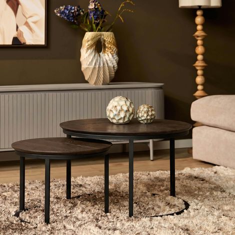Table basse ronde gigogne en chêne brun (lot de 2) ALMA (1/5)