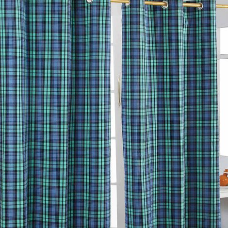 HOMESCAPES Gardinen mit Ösen Schottenmuster Blackwatch 2er Set 100% Baumwolle, 137x117 cm