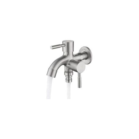 Robinet de jardin à double sortie - 1/2 pouce - Robinet d'extérieur - Résistant à la rouille - Acier inoxydable - Convient pour le jardin, la maison et l'industrie (1/5)