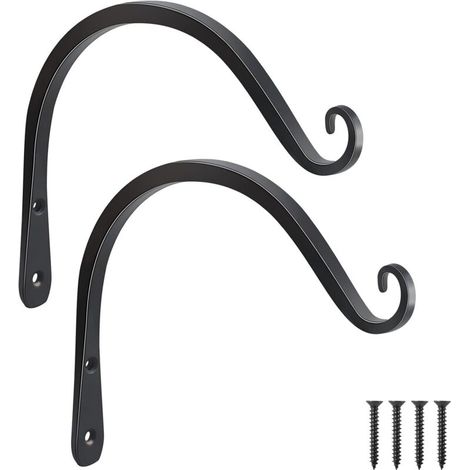 2 Stück 8-Zoll-Pflanzenhalterung mit Wandhaken, dekorative Pflanzenhalterung für den Außenbereich, z. B. für Vogelfutterhäuschen, Windspiele, Pflanzenkörbe, Schwarz (1/4)