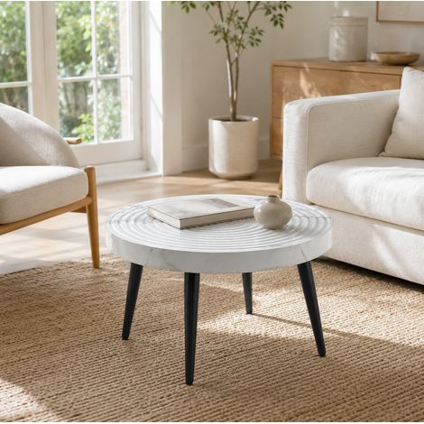 Tisch rund aus MDF und Metall 73,99 x 73,61 x 22,5 cm weiß mit verstellbaren Füßen (1/5)